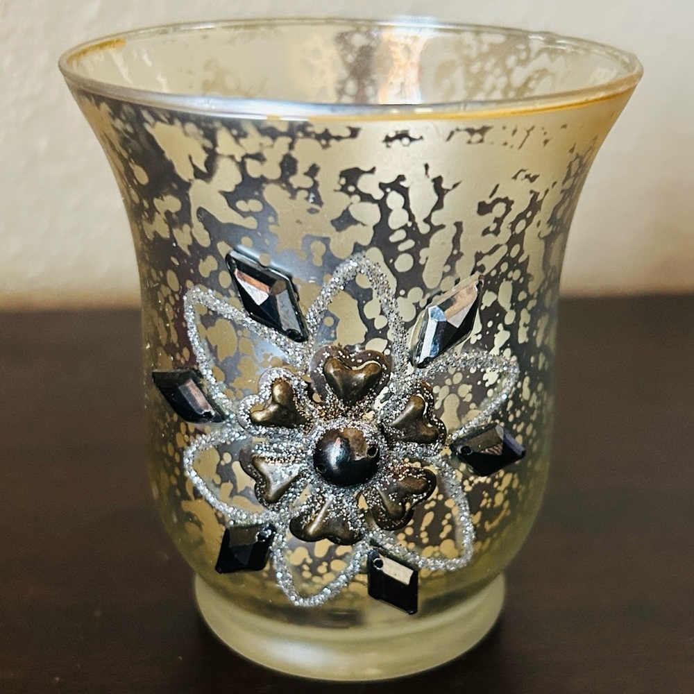 ✨ Shimmering Crystal Mercury Glass Candle Votive NWT